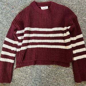 Pink Rose Burgundy and Cream Striped Sweater